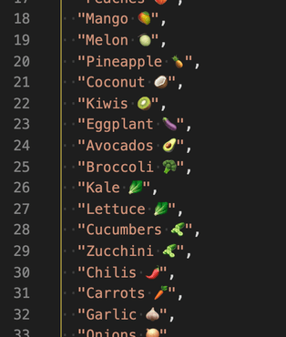 Some of the default food word suggestions